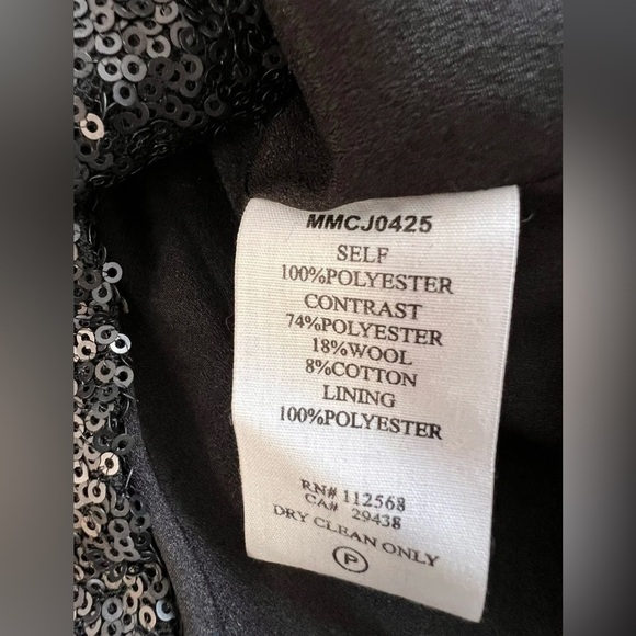MM Couture By Miss Me Black Tuxedo Blazer, Size Large sequin Wool  Women’s - Picture 7 of 9